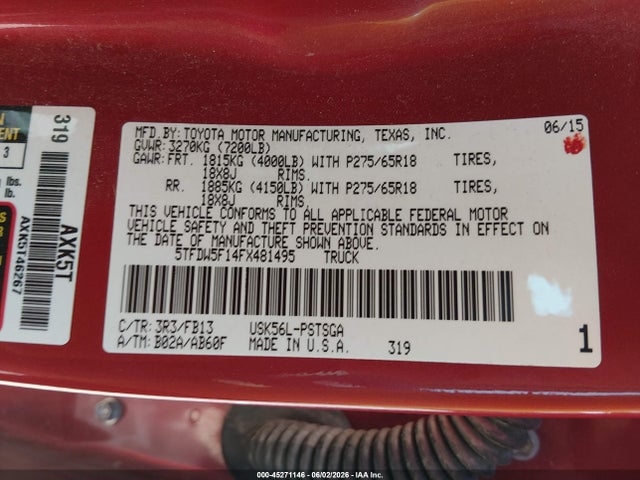 Aukcja sprzedaży 2015 Toyota Tundra Sr5 5.7l V8, vin: 5TFDW5F14FX481495, numer aukcji: 45271146