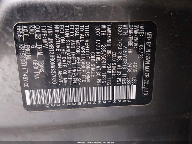 Продаж на аукціоні авто 2022 Nissan Rogue Sv Intelligent Awd, vin: JN8BT3BB0NW337020, номер лоту: 45271156