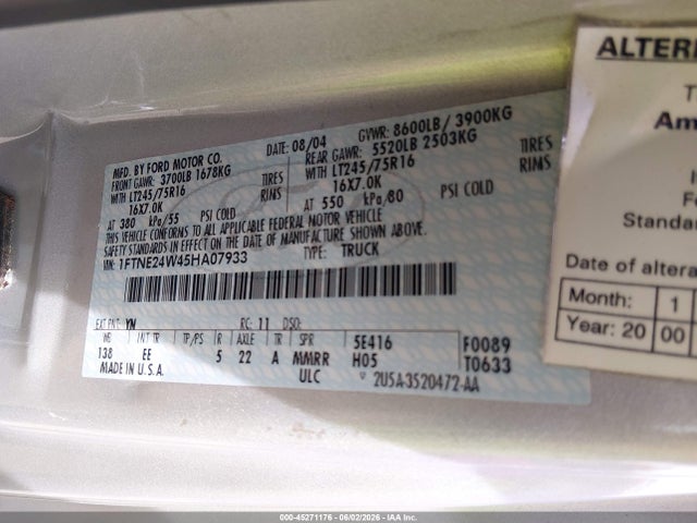 Aukcja sprzedaży 2005 Ford E-250 Commercial/recreational, vin: 1FTNE24W45HA07933, numer aukcji: 45271176