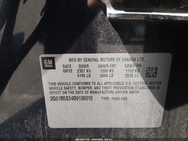 45271188 :رقم المزاد ، 2G61R5S34D9136015 vin ، 2013 Cadillac Xts Luxury مزاد بيع