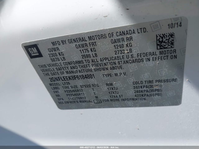 2GNFLEEK8F6184801 Chevrolet EQUINOX LS