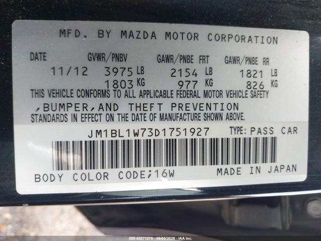 Продаж на аукціоні авто 2013 Mazda Mazda3 I Grand Touring, vin: JM1BL1W73D1751927, номер лоту: 45271270