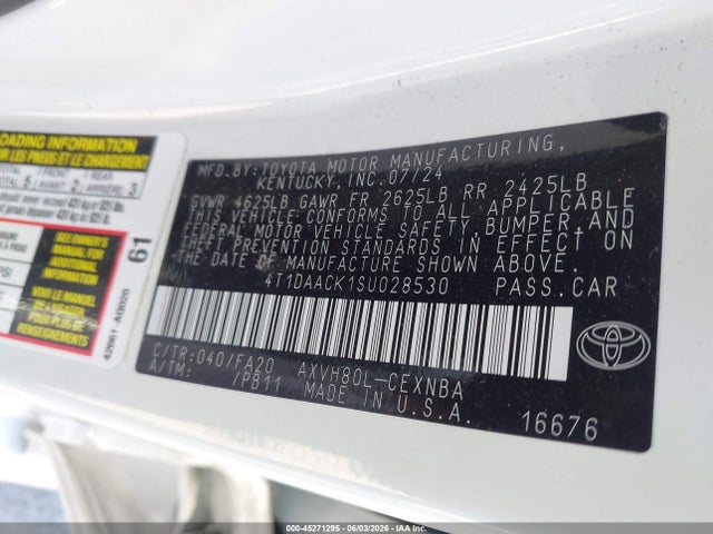 Продажа на аукционе авто 2025 Toyota Camry Le, vin: 4T1DAACK1SU028530, номер лота: 45271295