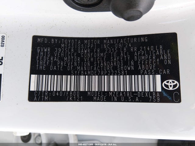 45271309 :رقم المزاد ، 5YFB4MDE7RP222581 vin ، 2024 Toyota Corolla Le مزاد بيع