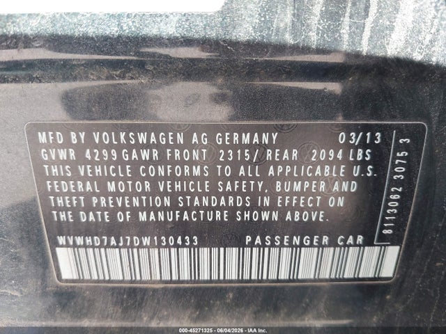 Продаж на аукціоні авто 2013 Volkswagen Gti Drivers Edition, vin: WVWHD7AJ7DW130433, номер лоту: 45271325