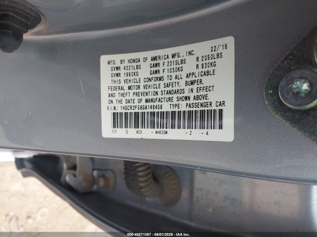 Aukcja sprzedaży 2016 Honda Accord Sport, vin: 1HGCR2F58GA149456, numer aukcji: 45271367