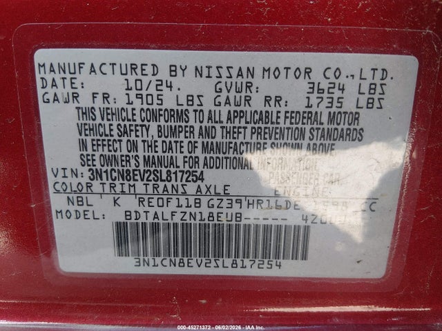 Nissan Versa 1.6 Sv 2025 3N1CN8EV2SL817254 Image 9