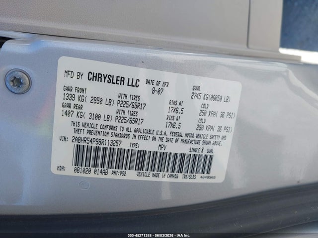 Aukcja sprzedaży 2008 Chrysler Town & Country Touring, vin: 2A8HR54P98R113257, numer aukcji: 45271388