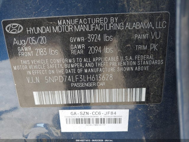 Hyundai ELANTRA SE 2020 5NPD74LF3LH613628 Image 9