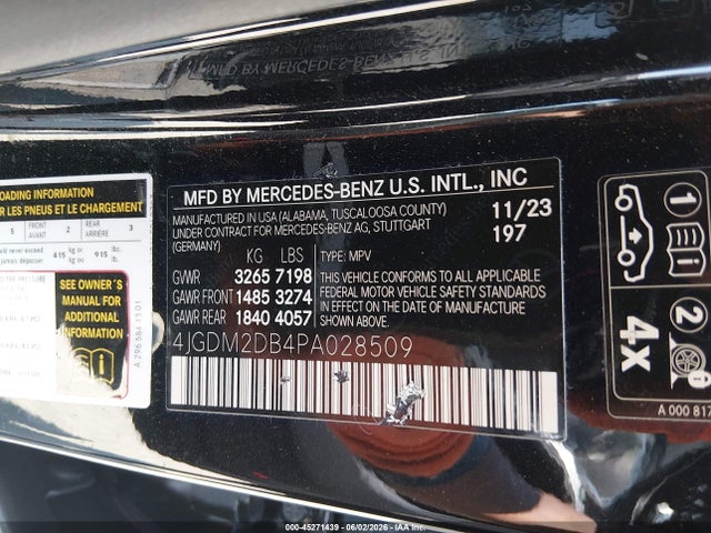 Продаж на аукціоні авто 2023 Mercedes-benz Eqs 450+ Suv, vin: 4JGDM2DB4PA028509, номер лоту: 45271439