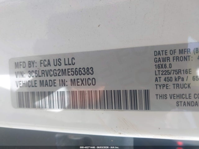 45271446 :رقم المزاد ، 3C6LRVCG2ME566383 vin ، 2021 Ram Promaster 2500 High Roof 136 Wb مزاد بيع