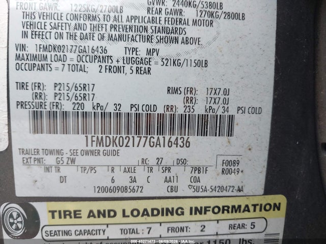 Продажа на аукционе авто 2007 Ford Freestyle Sel, vin: 1FMDK02177GA16436, номер лота: 45271473