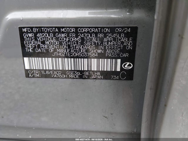 45271479 :رقم المزاد ، JTHGZ1E20R5037584 vin ، 2024 Lexus Is 350 F Sport مزاد بيع