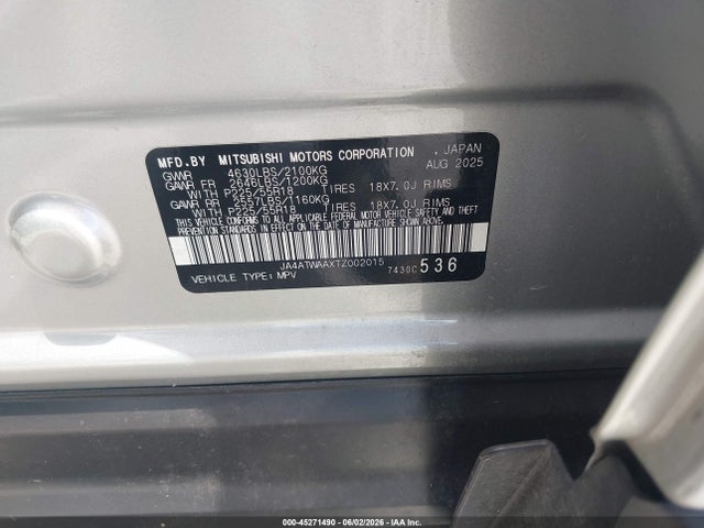 45271490 :رقم المزاد ، JA4ATWAAXTZ002015 vin ، 2026 Mitsubishi Eclipse Cross Black Edition S-awc/se S-awc/sel S-awc مزاد بيع