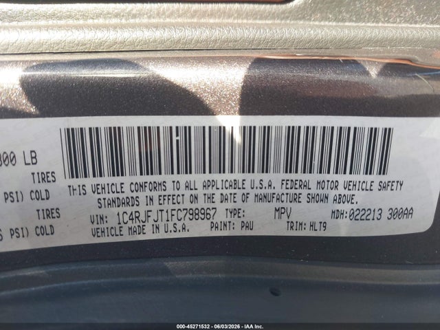 45271532 :رقم المزاد ، 1C4RJFJT1FC798967 vin ، 2015 Jeep Grand Cherokee Summit مزاد بيع