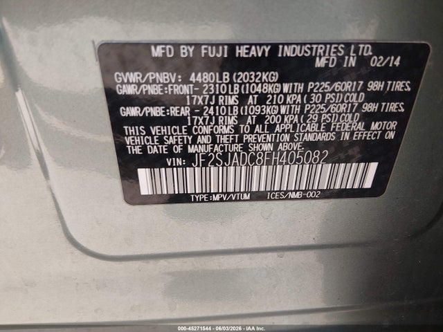 45271544 :رقم المزاد ، JF2SJADC8FH405082 vin ، 2015 Subaru Forester 2.5i Premium مزاد بيع