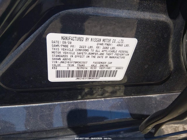 Продажа на аукционе авто 2009 Infiniti G37x, vin: JNKCV61F79M363307, номер лота: 45271551