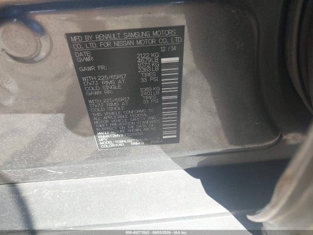 Nissan ROGUE SV 2015 KNMAT2MV1FP520253 Image 9