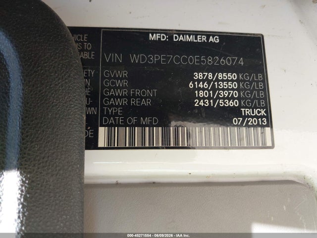 Продажа на аукционе авто 2014 Mercedes-benz Sprinter 2500 Normal Roof, vin: WD3PE7CC0E5826074, номер лота: 45271554