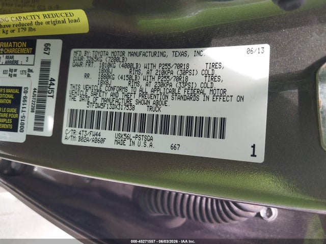 Aukcja sprzedaży 2013 Toyota Tundra Grade 5.7l V8, vin: 5TFDW5F13DX317538, numer aukcji: 45271557