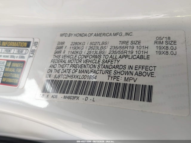 2019 Acura Rdx Technology Package მანქანა იყიდება აუქციონზე, vin: 5J8TC2H5XKL001854, აუქციონის ნომერი: 45271594