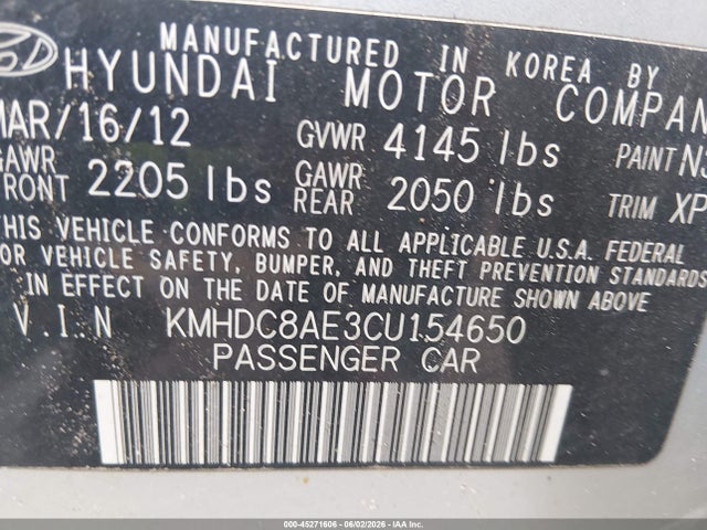 Aukcja sprzedaży 2012 Hyundai Elantra Touring Gls, vin: KMHDC8AE3CU154650, numer aukcji: 45271606