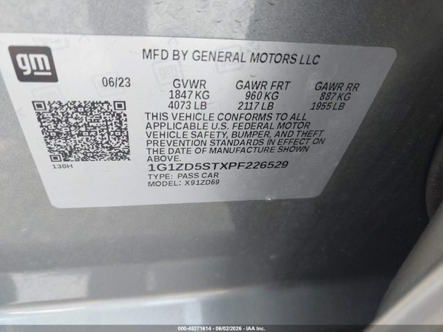 Продажа на аукционе авто 2023 Chevrolet Malibu Fwd 1lt, vin: 1G1ZD5STXPF226529, номер лота: 45271614