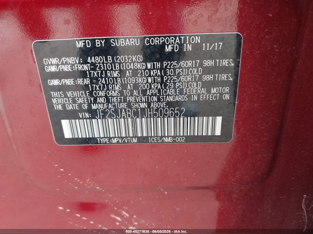 Aukcja sprzedaży 2018 Subaru Forester 2.5i, vin: JF2SJABC1JH509652, numer aukcji: 45271638