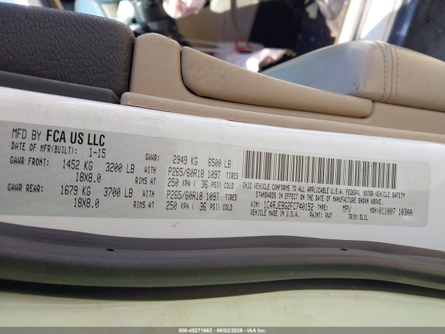 45271662 :رقم المزاد ، 1C4RJEBG2FC740152 vin ، 2015 Jeep Grand Cherokee Limited مزاد بيع