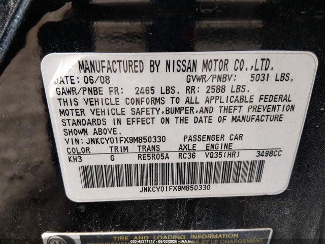 2009 Infiniti M35x მანქანა იყიდება აუქციონზე, vin: JNKCY01FX9M850330, აუქციონის ნომერი: 45271717