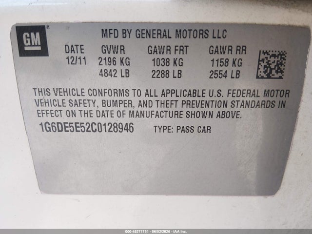 45271751 :رقم المزاد ، 1G6DE5E52C0128946 vin ، 2012 Cadillac Cts Luxury مزاد بيع