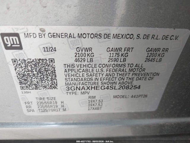 3GNAXHEG4SL208254 Chevrolet Equinox Fwd Lt