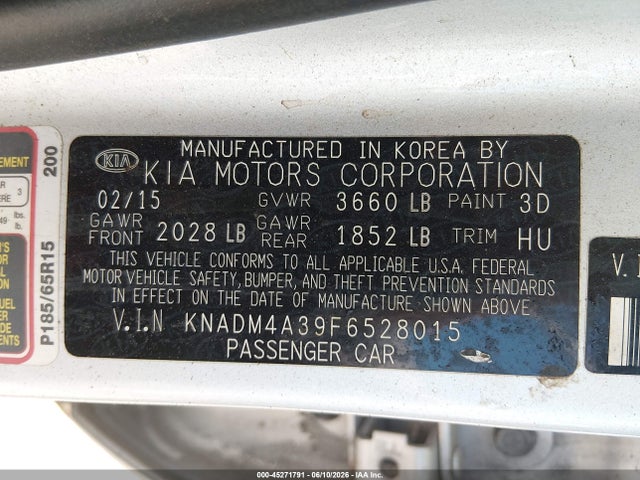 Aukcja sprzedaży 2015 Kia Rio Lx, vin: KNADM4A39F6528015, numer aukcji: 45271791