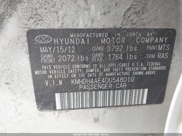 45271795 :رقم المزاد ، KMHDH4AE4DU548010 vin ، 2013 Hyundai Elantra Gls مزاد بيع