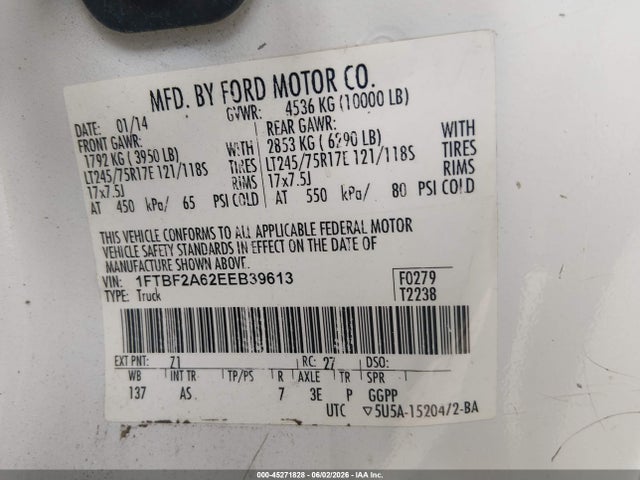 Продажа на аукционе авто 2014 Ford F-250 Xl, vin: 1FTBF2A62EEB39613, номер лота: 45271828
