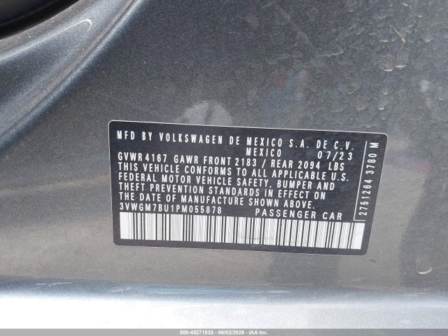 2023 Volkswagen Jetta 1.5t Sel მანქანა იყიდება აუქციონზე, vin: 3VWGM7BU1PM055878, აუქციონის ნომერი: 45271835