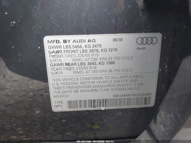 Продаж на аукціоні авто 2018 Audi Q5 2.0t Premium/2.0t Tech Premium, vin: WA1ANAFY6J2203080, номер лоту: 45271860