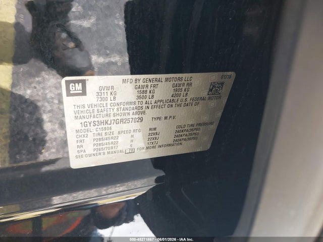 2016 Cadillac Escalade Esv Luxury Collection მანქანა იყიდება აუქციონზე, vin: 1GYS3HKJ7GR257029, აუქციონის ნომერი: 45271867