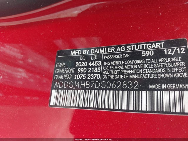 45271876 :رقم المزاد ، WDDGJ4HB7DG062832 vin ، 2013 Mercedes-benz C 250 مزاد بيع