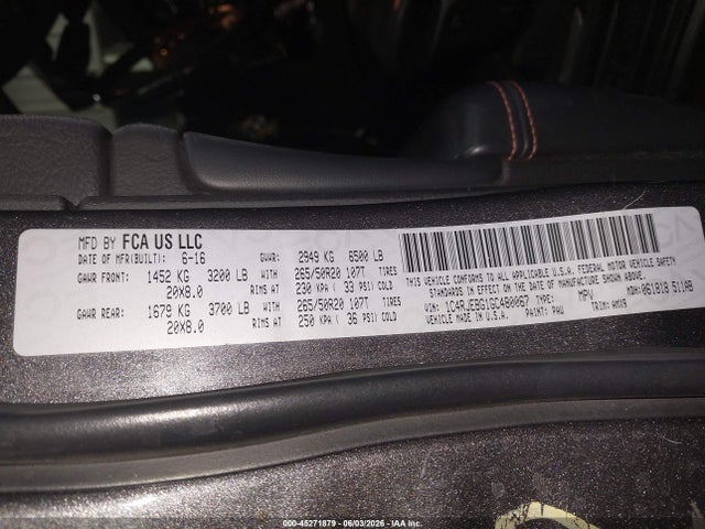 1C4RJEBG1GC480067 Jeep Grand Cherokee Limited 75th Anniversary