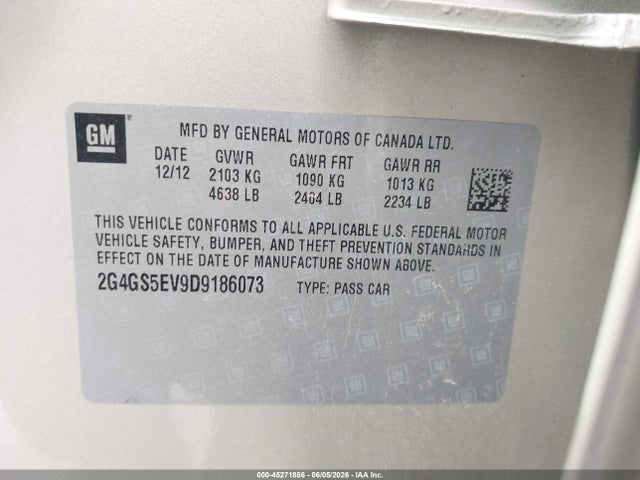 45271886 :رقم المزاد ، 2G4GS5EV9D9186073 vin ، 2013 Buick Regal Turbo - Premium 1 مزاد بيع