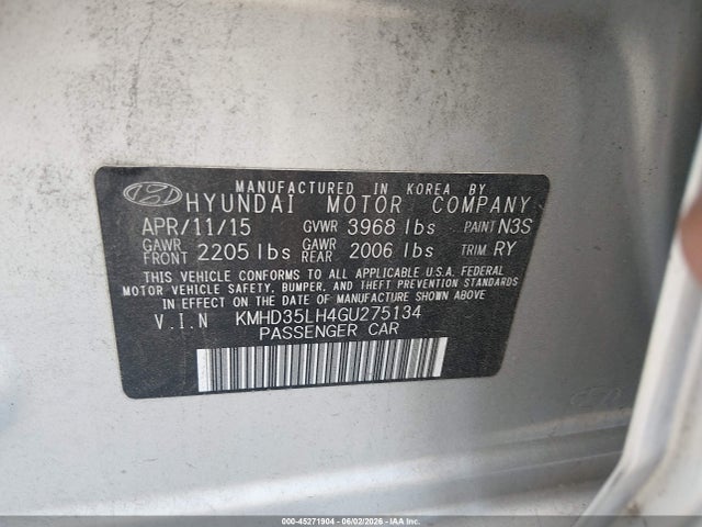 Продаж на аукціоні авто 2016 Hyundai Elantra Gt, vin: KMHD35LH4GU275134, номер лоту: 45271904