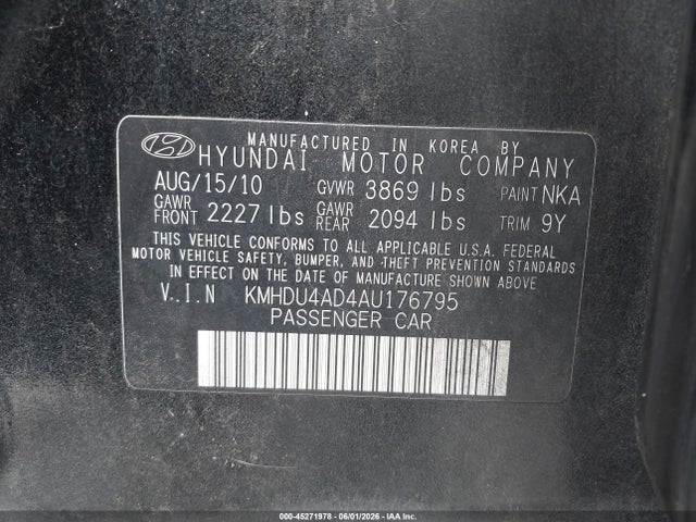 Продажа на аукционе авто 2010 Hyundai Elantra Gls, vin: KMHDU4AD4AU176795, номер лота: 45271978