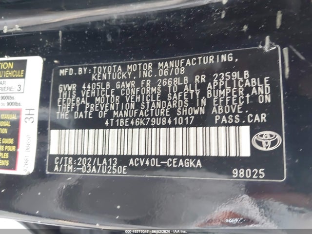 Продажа на аукционе авто 2009 Toyota Camry Xle, vin: 4T1BE46K79U841017, номер лота: 45272047
