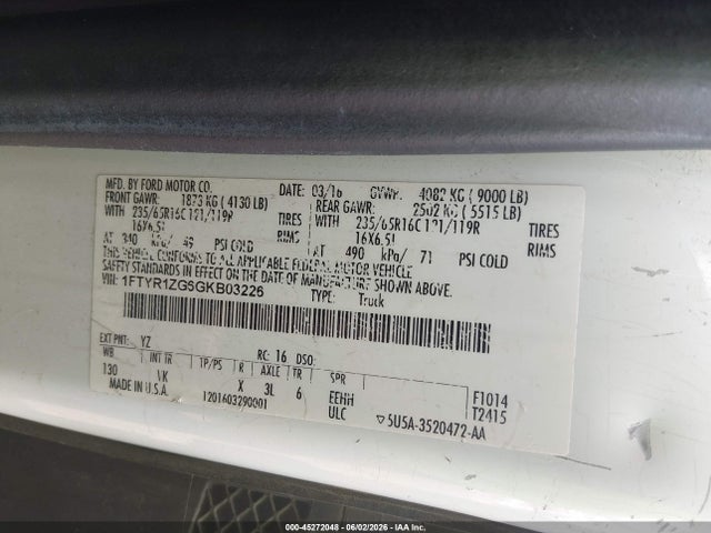 Aukcja sprzedaży 2016 Ford Transit-250, vin: 1FTYR1ZG6GKB03226, numer aukcji: 45272048
