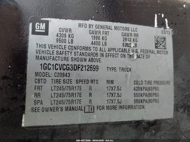 Продажа на аукционе авто 2013 Chevrolet Silverado 2500hd Work Truck, vin: 1GC1CVCG3DF212699, номер лота: 45272068