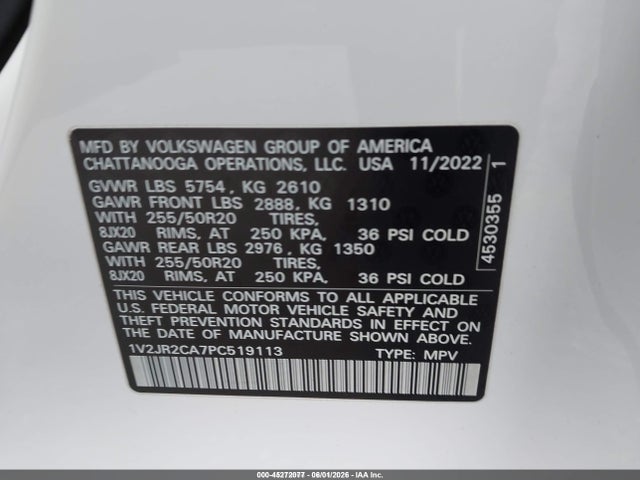 Aukcja sprzedaży 2023 Volkswagen Atlas 3.6l V6 Se W/technology, vin: 1V2JR2CA7PC519113, numer aukcji: 45272077