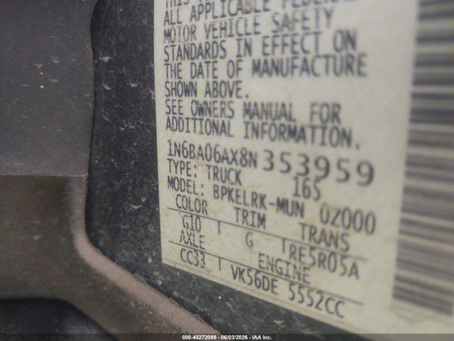 Продаж на аукціоні авто 2008 Nissan Titan Xe, vin: 1N6BA06AX8N353959, номер лоту: 45272099