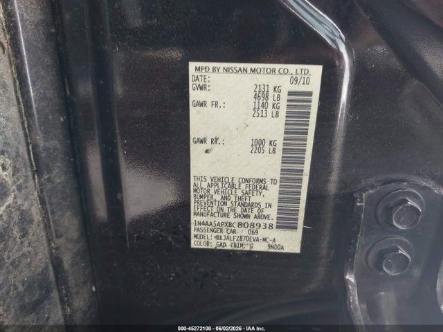 45272100 :رقم المزاد ، 1N4AA5APXBC808938 vin ، 2011 Nissan Maxima 3.5 Sv مزاد بيع