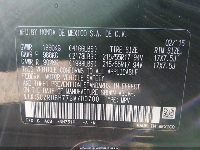 Honda Hr-v Ex-l 2016 3CZRU6H77GM700700 Image 9